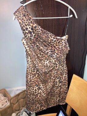 Lulu's One-Shoulder Leopard Print Dress in Brown and Black
